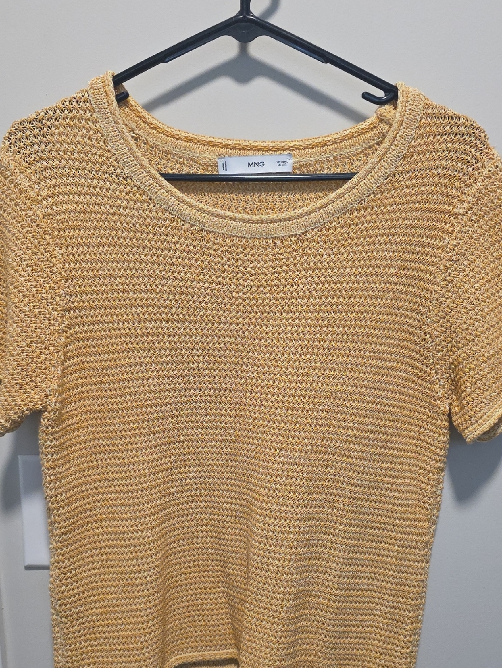 MNG Yellow Gold Knit Weave Short Sleeve Sweater Top - L